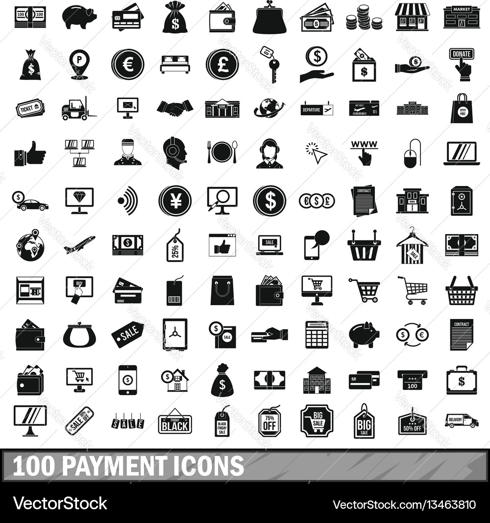 100 payment icons set in simple style Vector Image