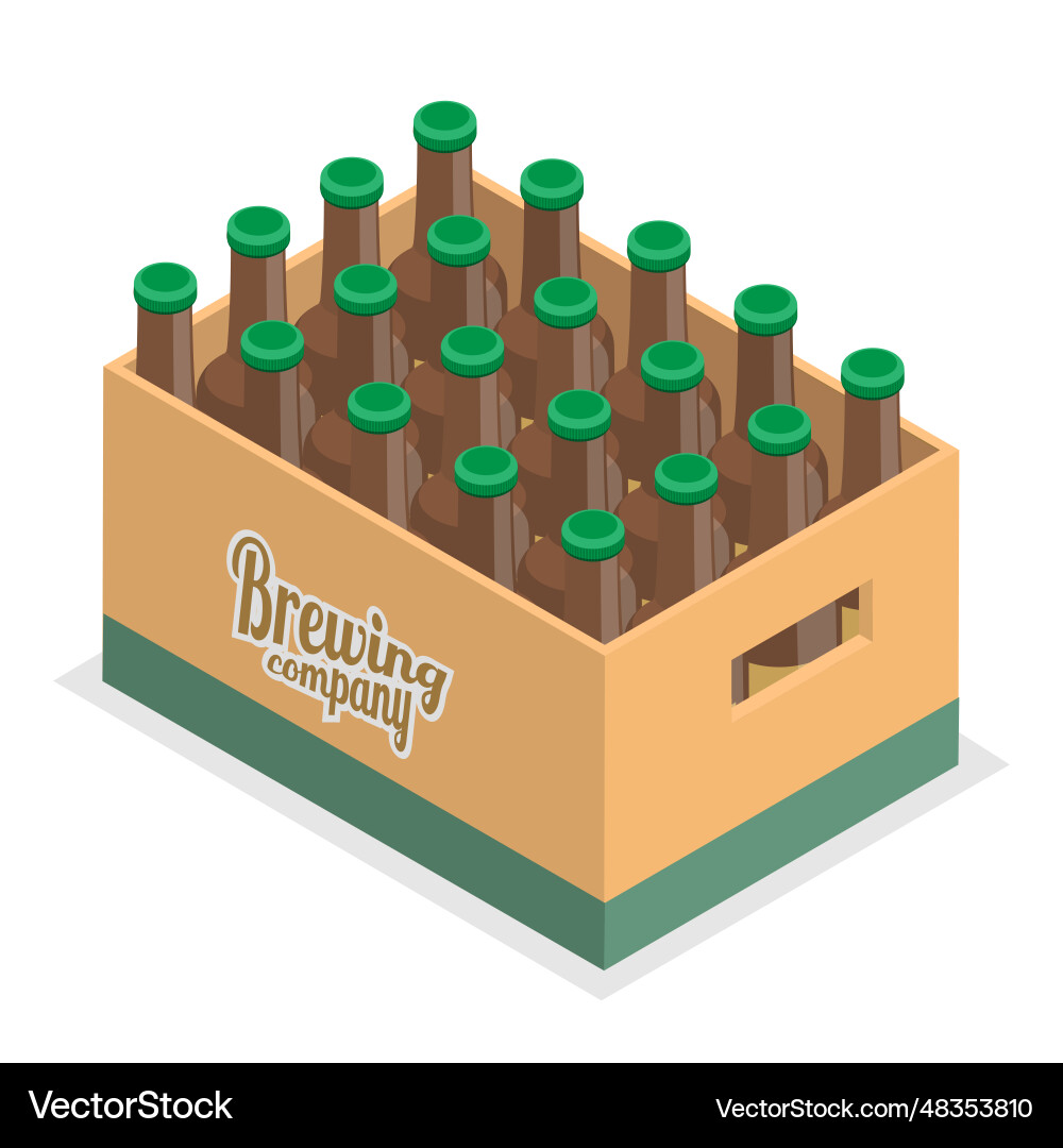 3d isometric flat set of crates with beer 3d isometric flat set of crates with beer vector image