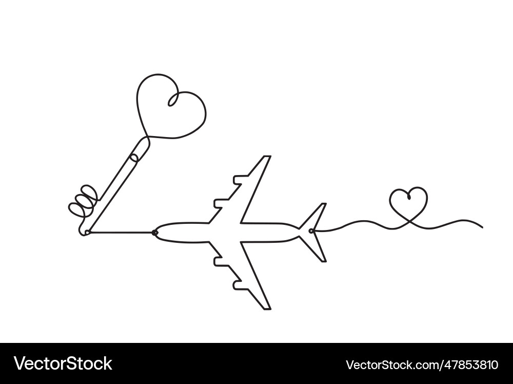 Abstract heart-key with plane as continuous line vector image