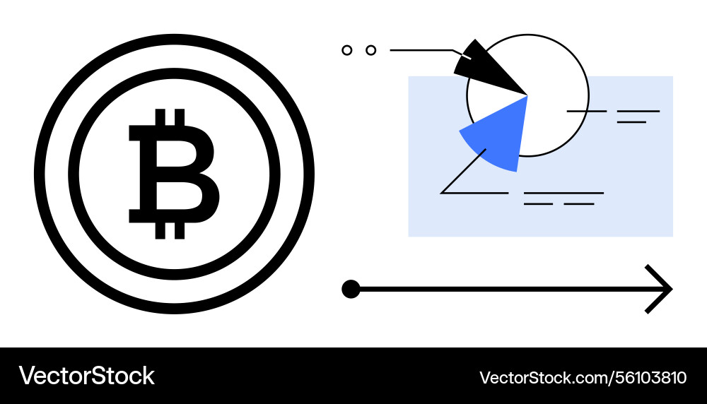 Bitcoin symbol with data chart and forward arrow Bitcoin symbol with data chart and forward arrow vector image