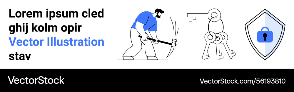 Cybersecurity concepts with worker breaking locks Cybersecurity concepts with worker breaking locks vector image