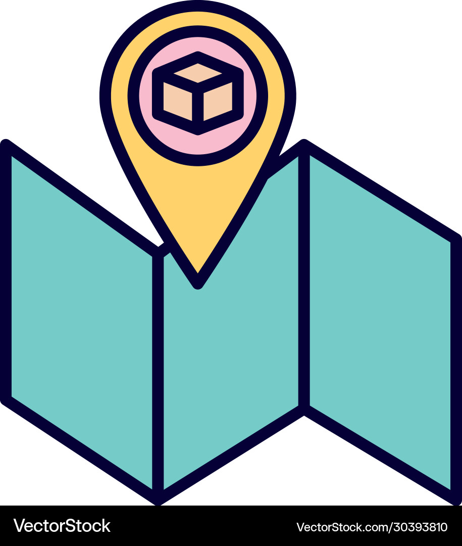 Delivery box inside gps mark and map line fill Vector Image