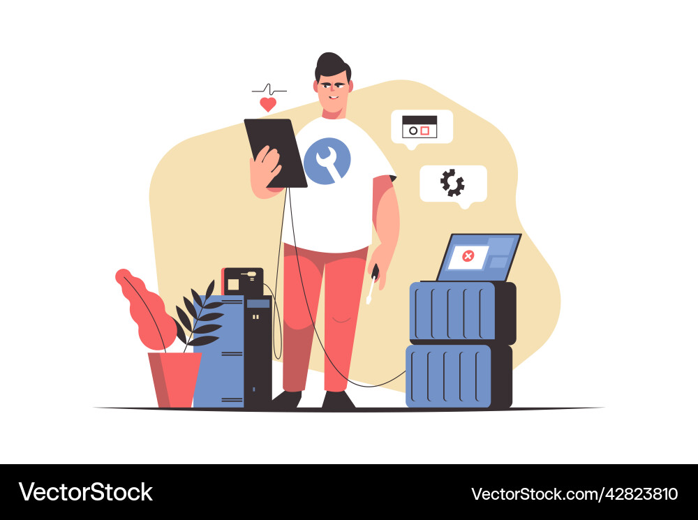 Guy work on customization and setting design Guy work on customization and setting design vector image