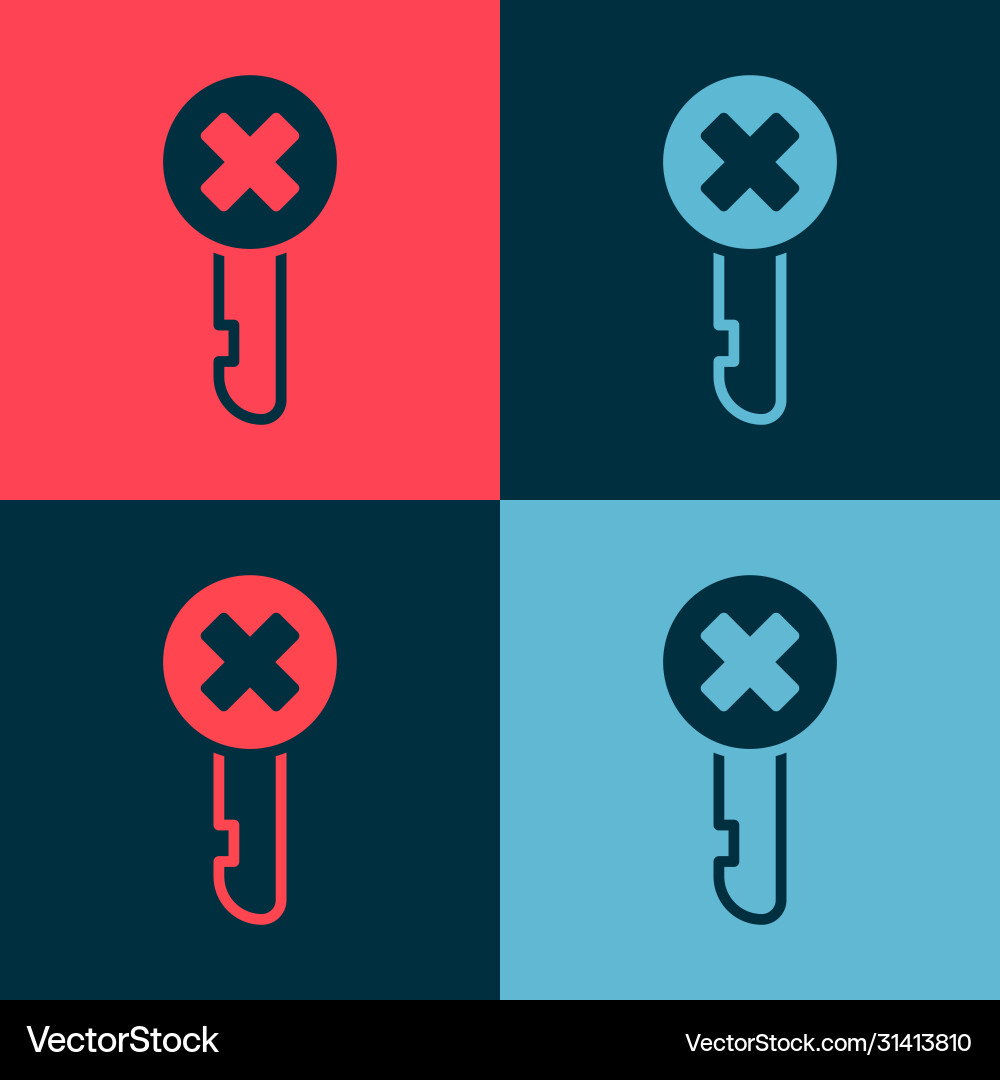 Pop art wrong key icon isolated on color Vector Image