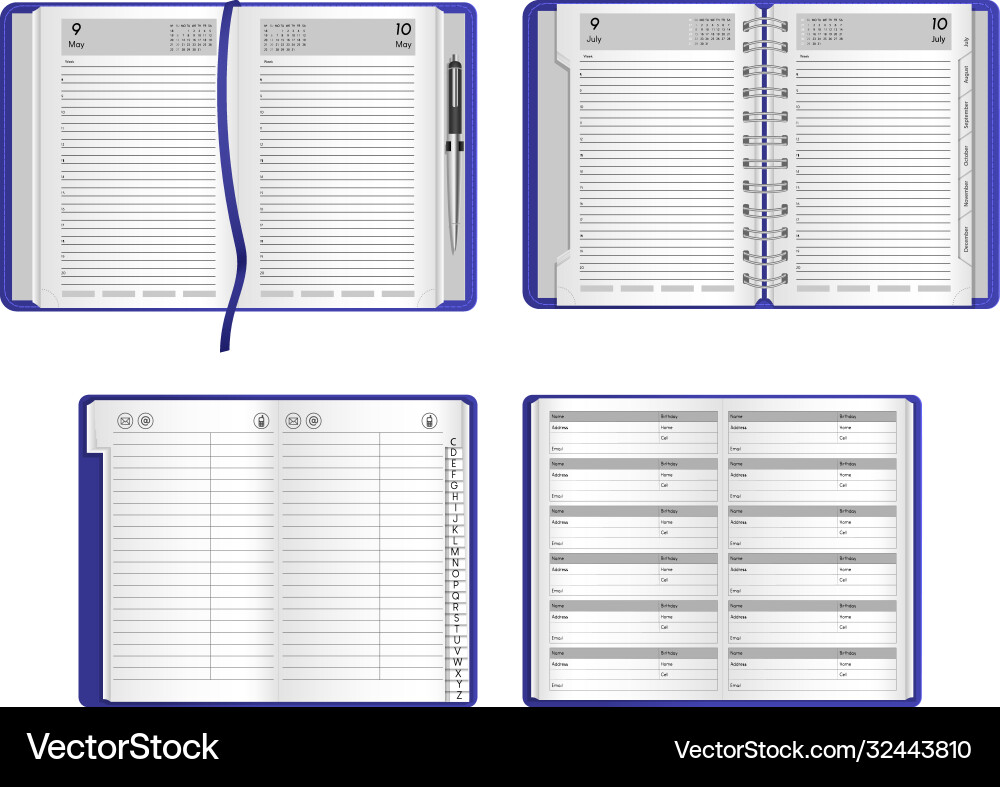 Realistic Open Notebooks & Diaries Vector Image