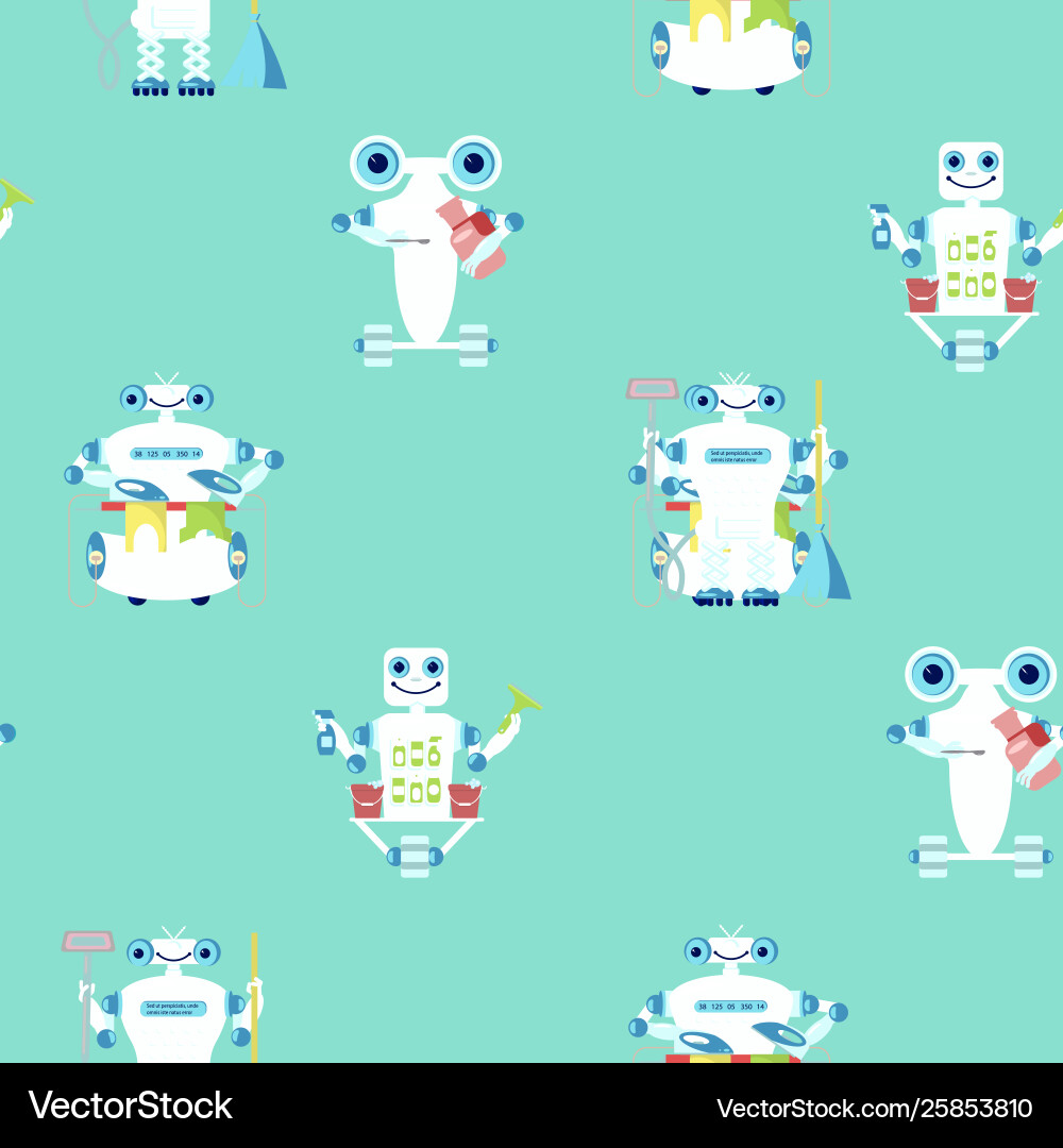 Seamless pattern with robots assistent vector image