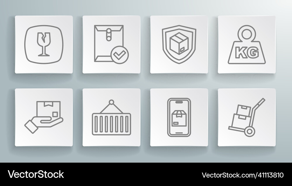 Set line delivery hand with box envelope check Set line delivery hand with box envelope check vector image