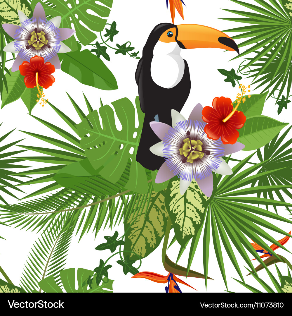 Tropical Toucan Seamless Pattern Vector Image
