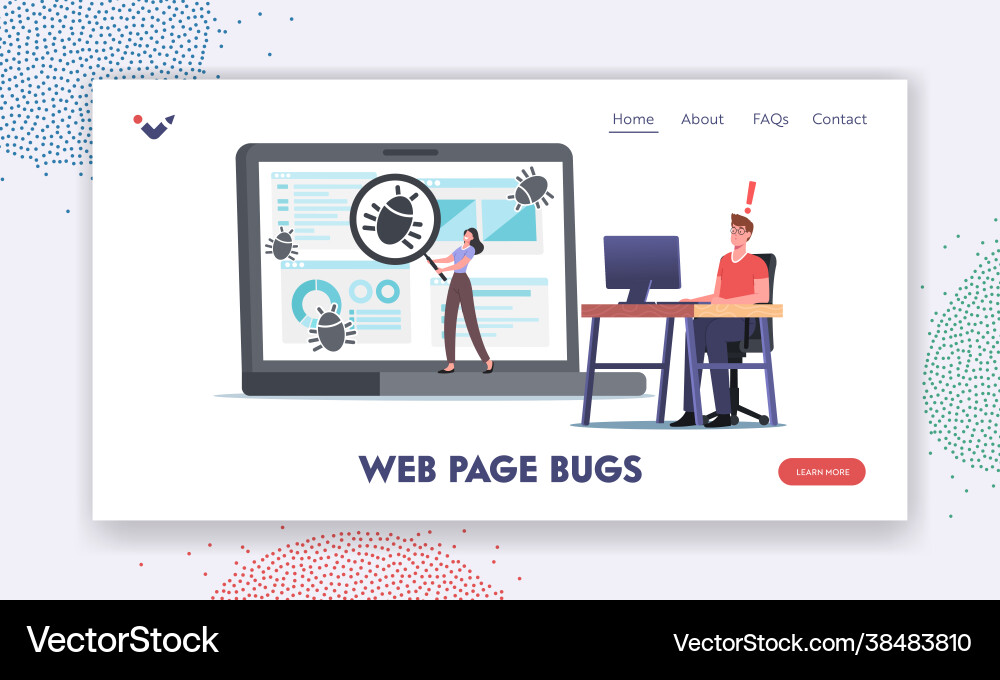 Web page bug landing template programmer Web page bug landing template programmer vector image