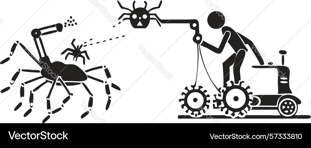 Worker assembling robotic spider design Vector Image