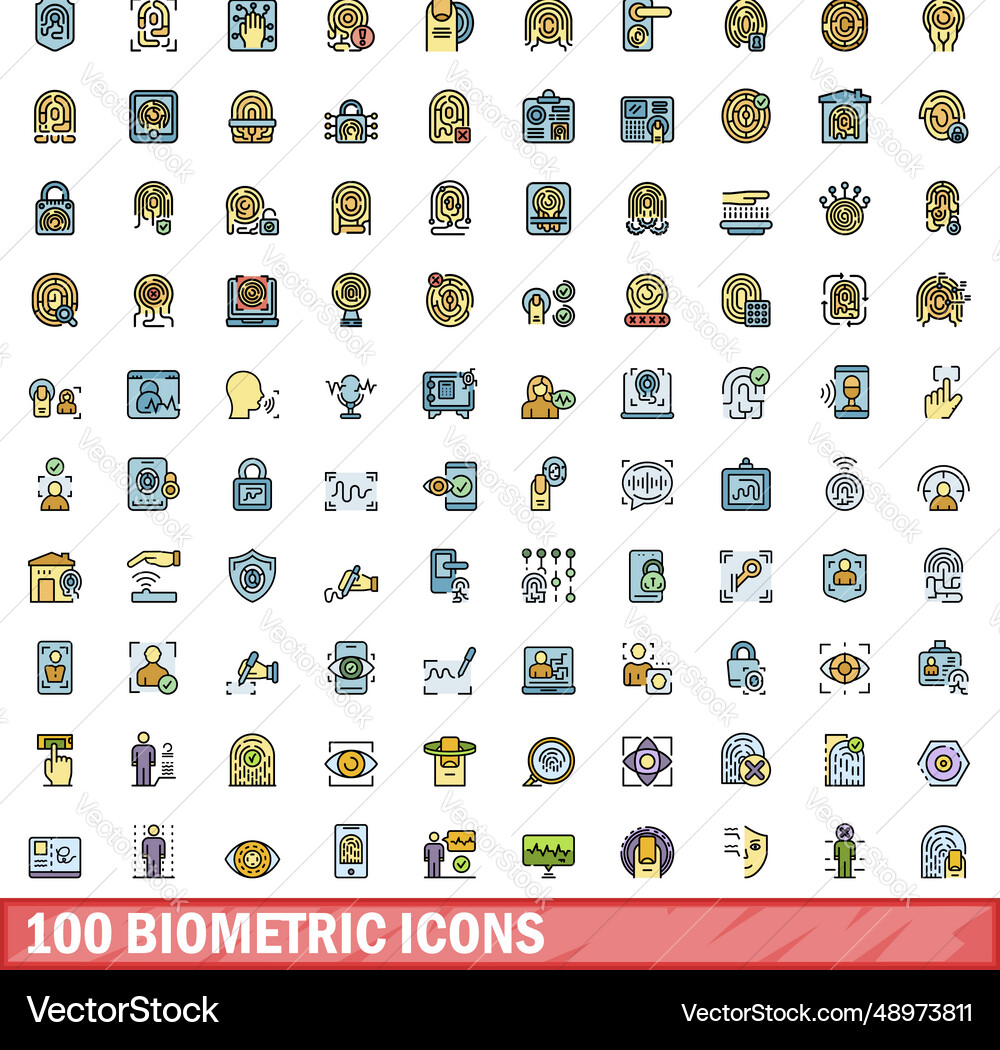 100 biometric icons set color line style 100 biometric icons set color line style vector image