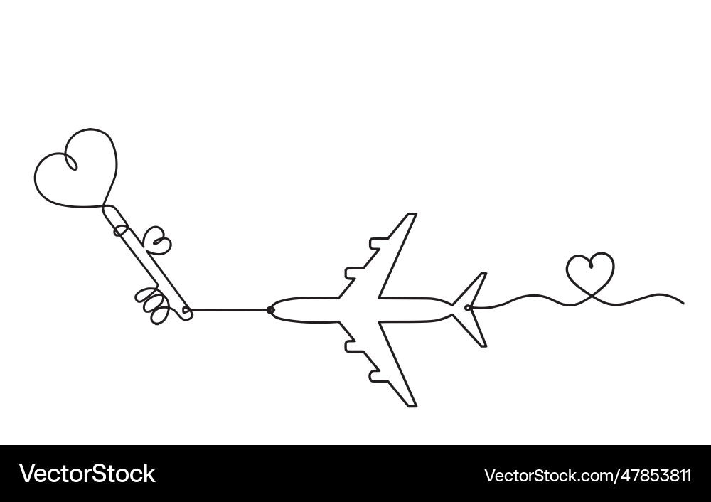 Abstract heart-key with plane as continuous line Abstract heart-key with plane as continuous line Vector Image