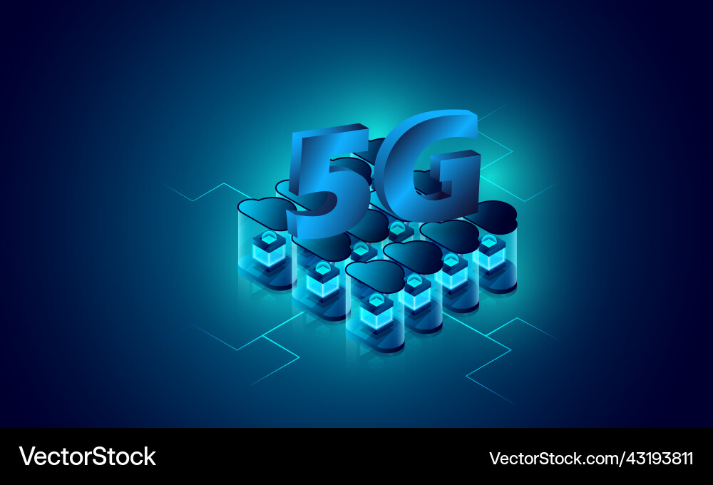 Cloud data storage 3d isometric 5g speed web Cloud data storage 3d isometric 5g speed web vector image