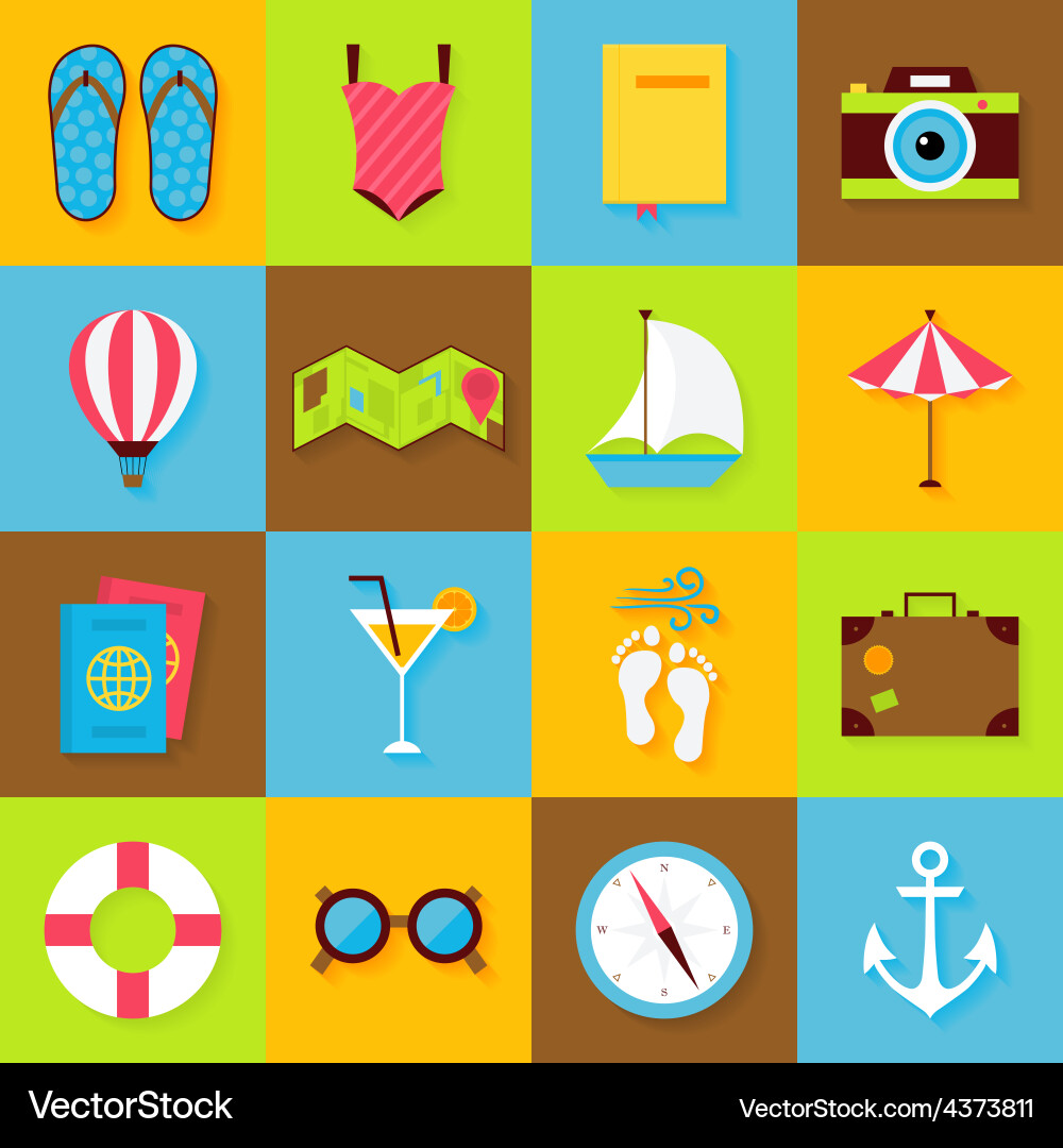 Flat summer objects set Vector Image