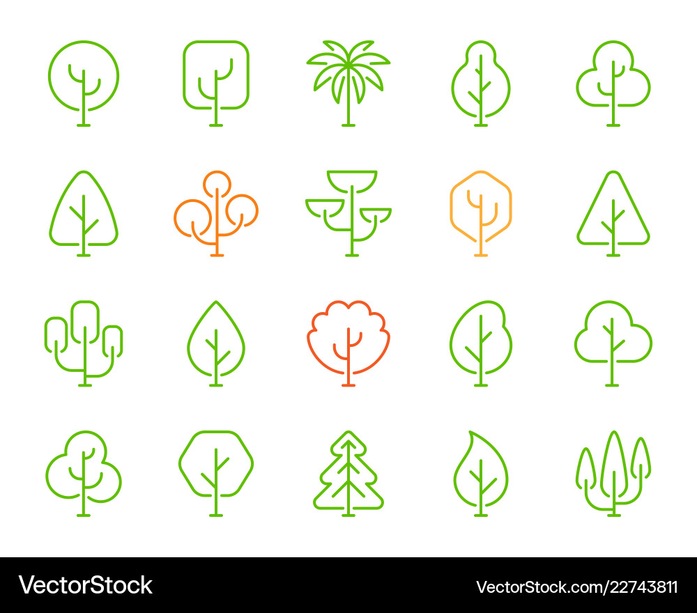 Geometric trees simple color line icons set Geometric trees simple color line icons set vector image