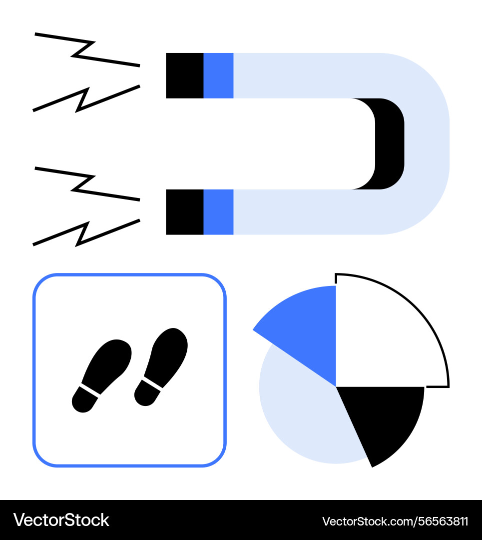 Magnet attracting steps with pie chart signifying Magnet attracting steps with pie chart signifying vector image
