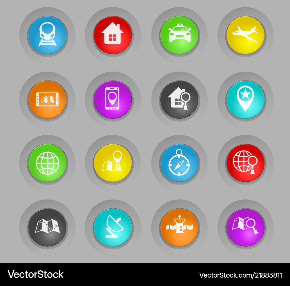 Navigation colored plastic round buttons icon set Vector Image