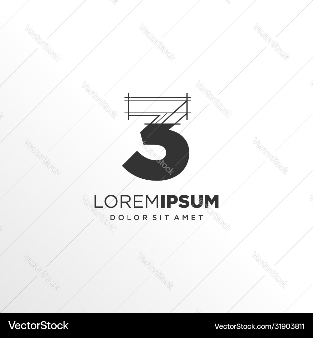 Number 3 logo design with architecture element Number 3 logo design with architecture element Vector Image