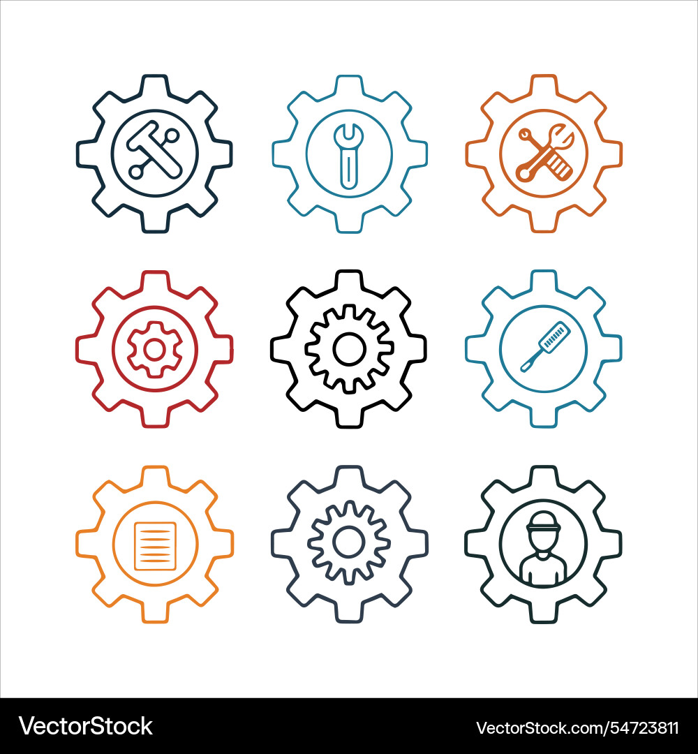 Web gear settings icons set editable file Web gear settings icons set editable file Vector Image