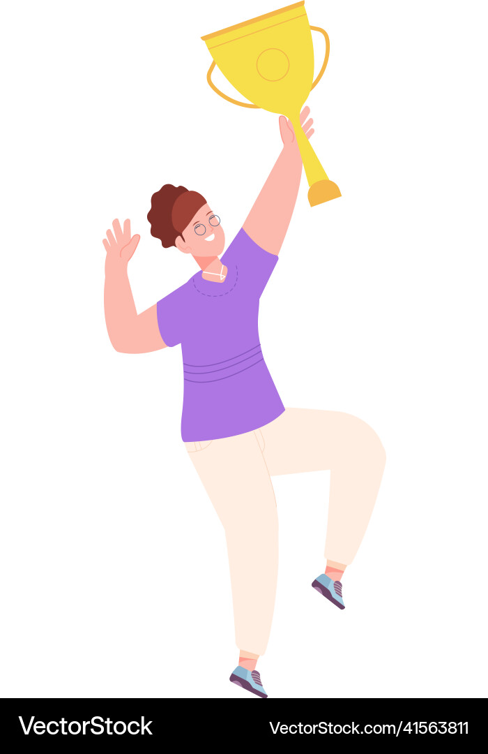 Woman with winner cup jumping victory triumph Woman with winner cup jumping victory triumph vector image