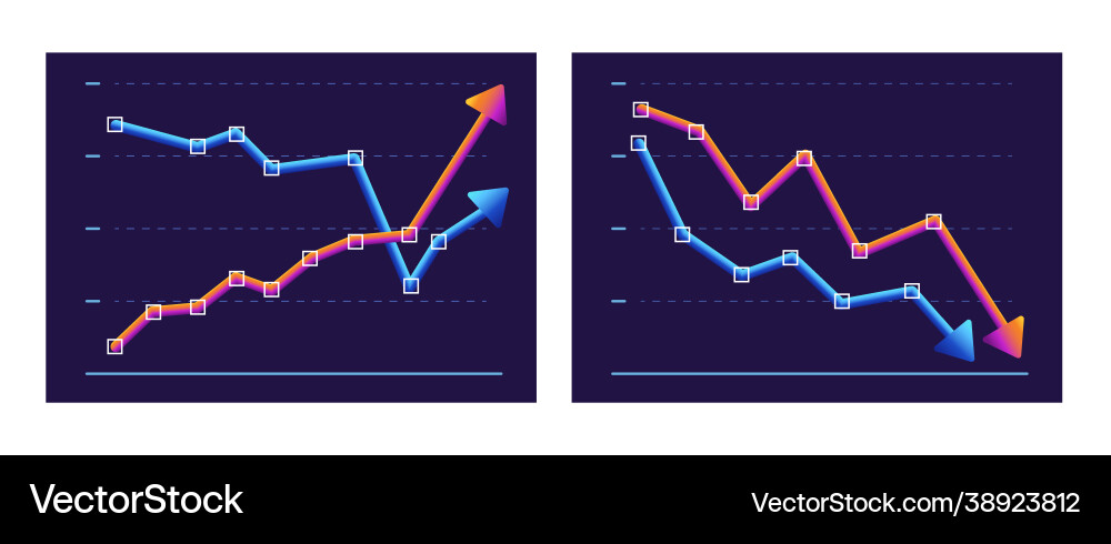 Business graph with two arrows moving up and down Business graph with two arrows moving up and down Vector Image