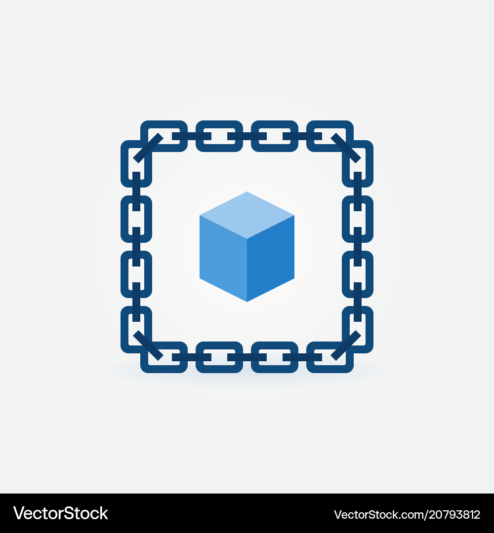 Chain with blue cube icon - blockchain Chain with blue cube icon - blockchain vector image