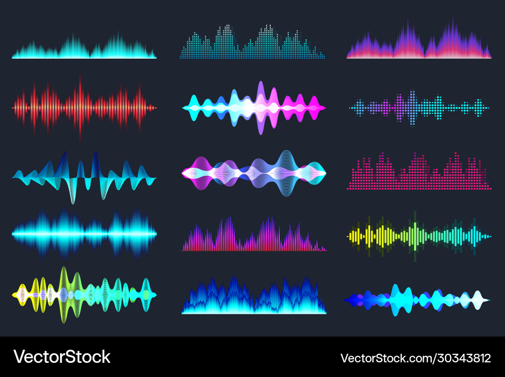 Colored sound waves collection analog and digital vector image