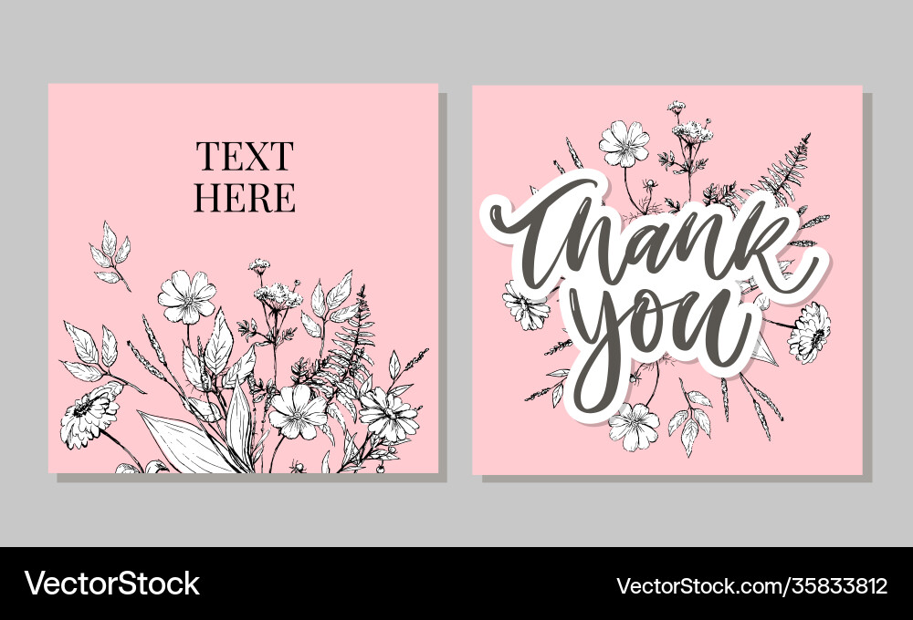 Cute thank you script card flowers letter text vector image