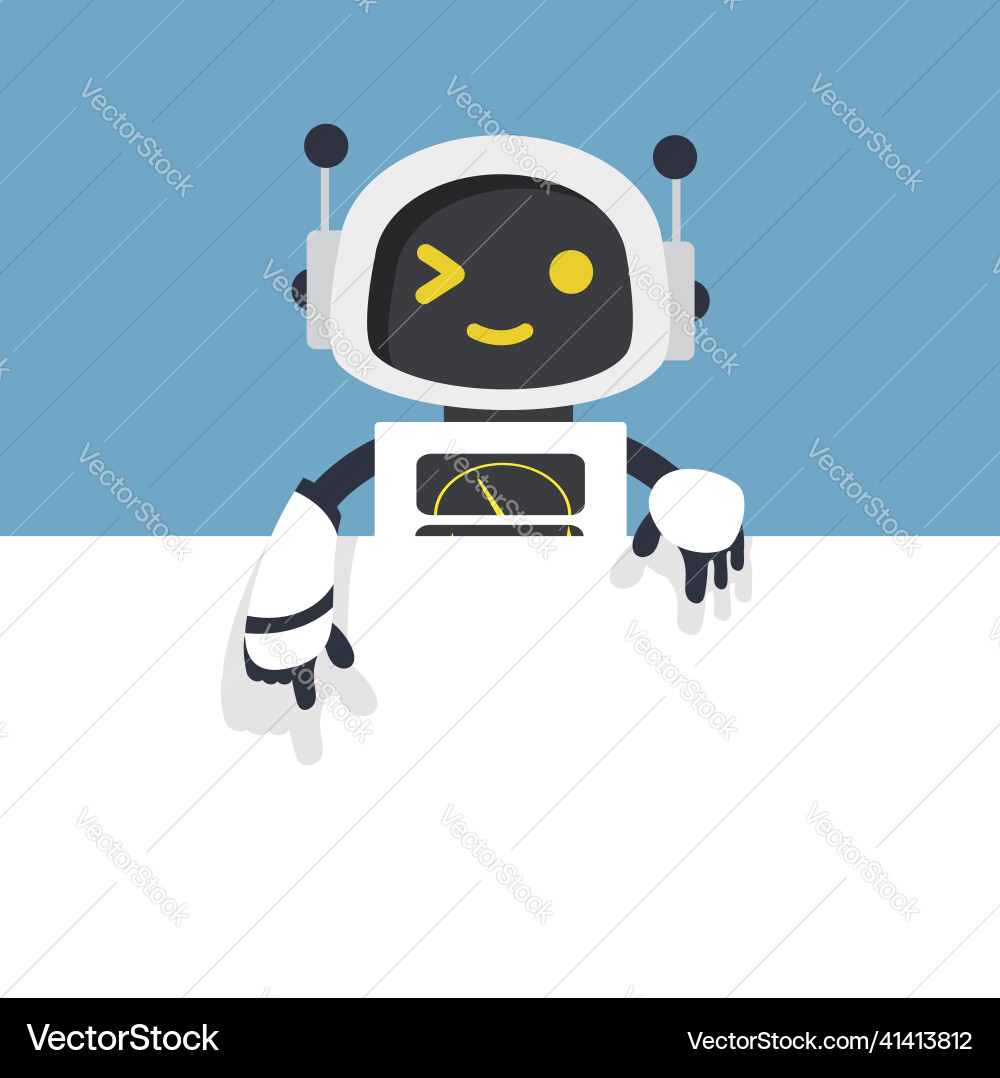 Cute white ai robot with empty blank board Cute white ai robot with empty blank board vector image