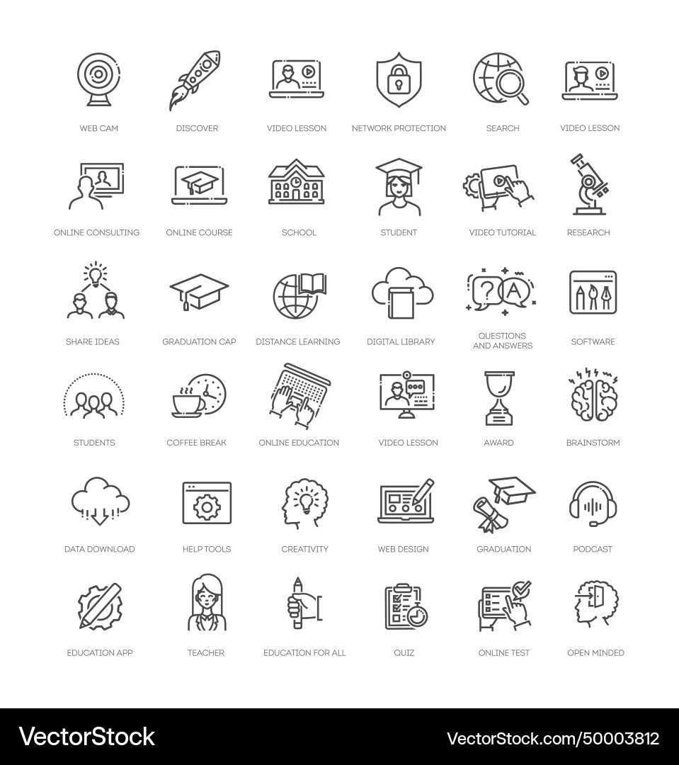 E-Learning Line Icons Set vector image