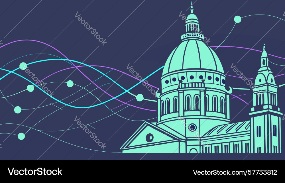 Futuristic architecture with data flow design vector image