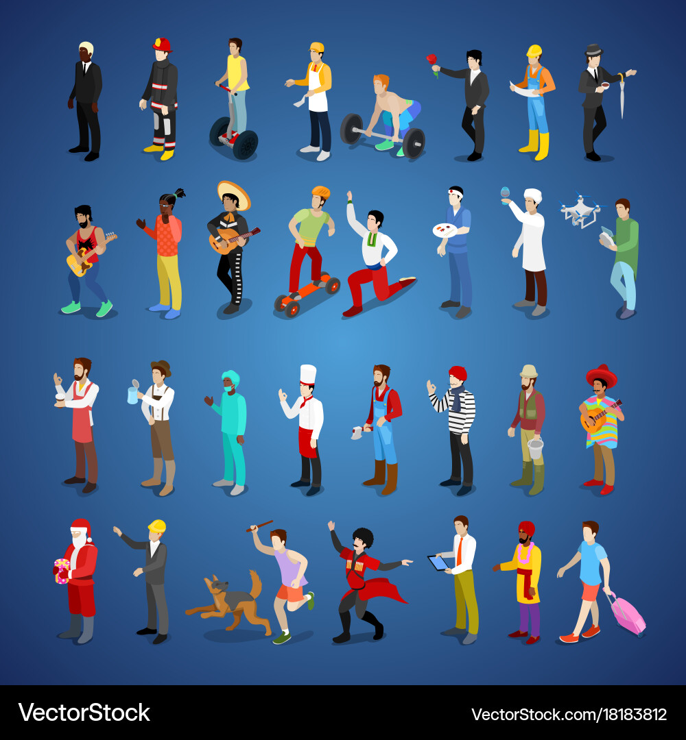 Isometric men character set different professions vector image