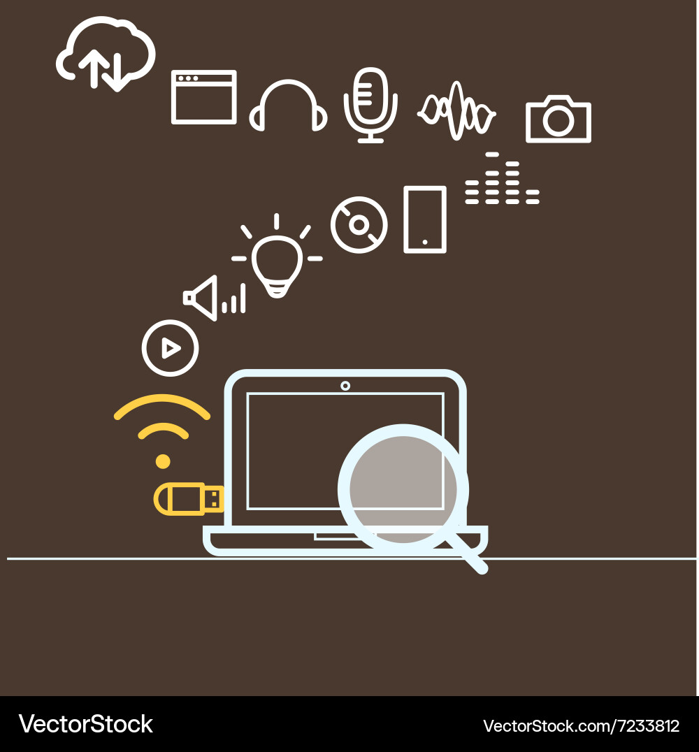 Modern computer media with different icons vector image