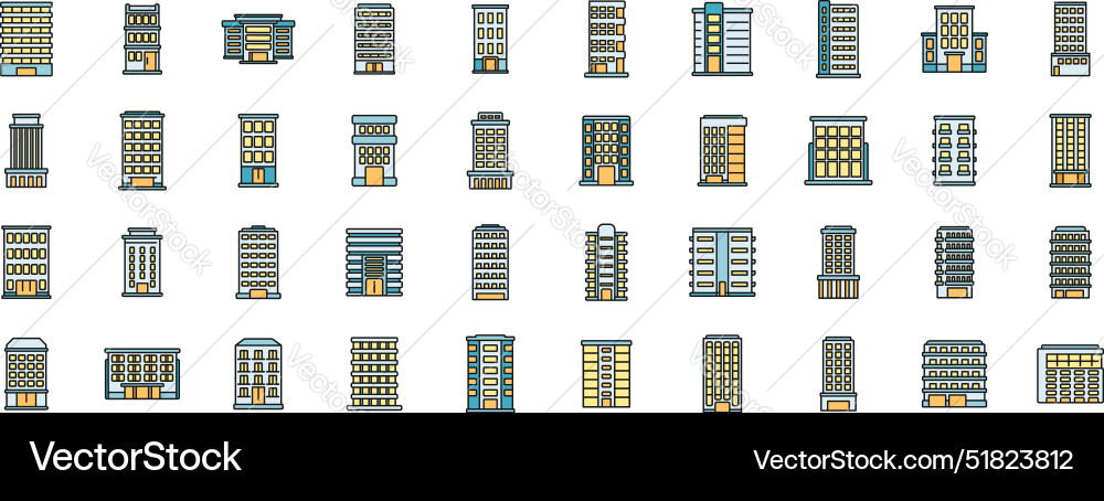 Multistory building icons set color line Multistory building icons set color line Vector Image