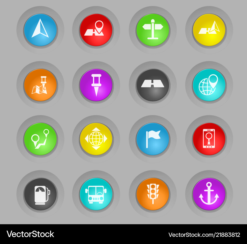 Navigation colored plastic round buttons icon set vector image