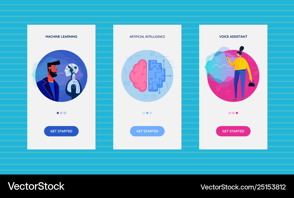 Onboarding app screens with artificial Onboarding app screens with artificial vector image