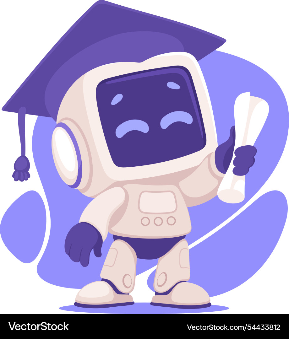 Robot character in graduation hat as smart android Robot character in graduation hat as smart android vector image