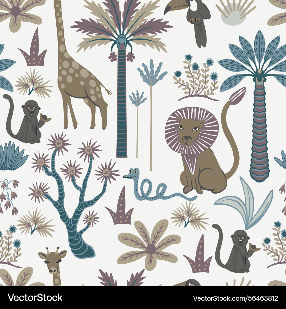 Seamless pattern with simple animals trees Seamless pattern with simple animals trees vector image