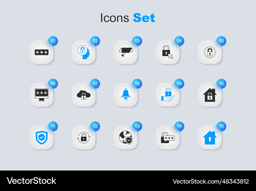 Set cyber security cloud computing lock vector image