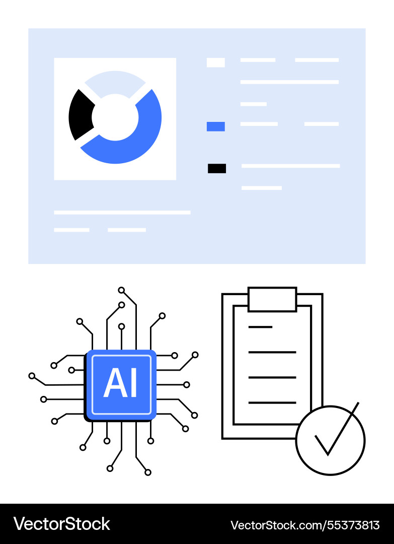 Ai chip pie chart analytics and checklist Ai chip pie chart analytics and checklist vector image