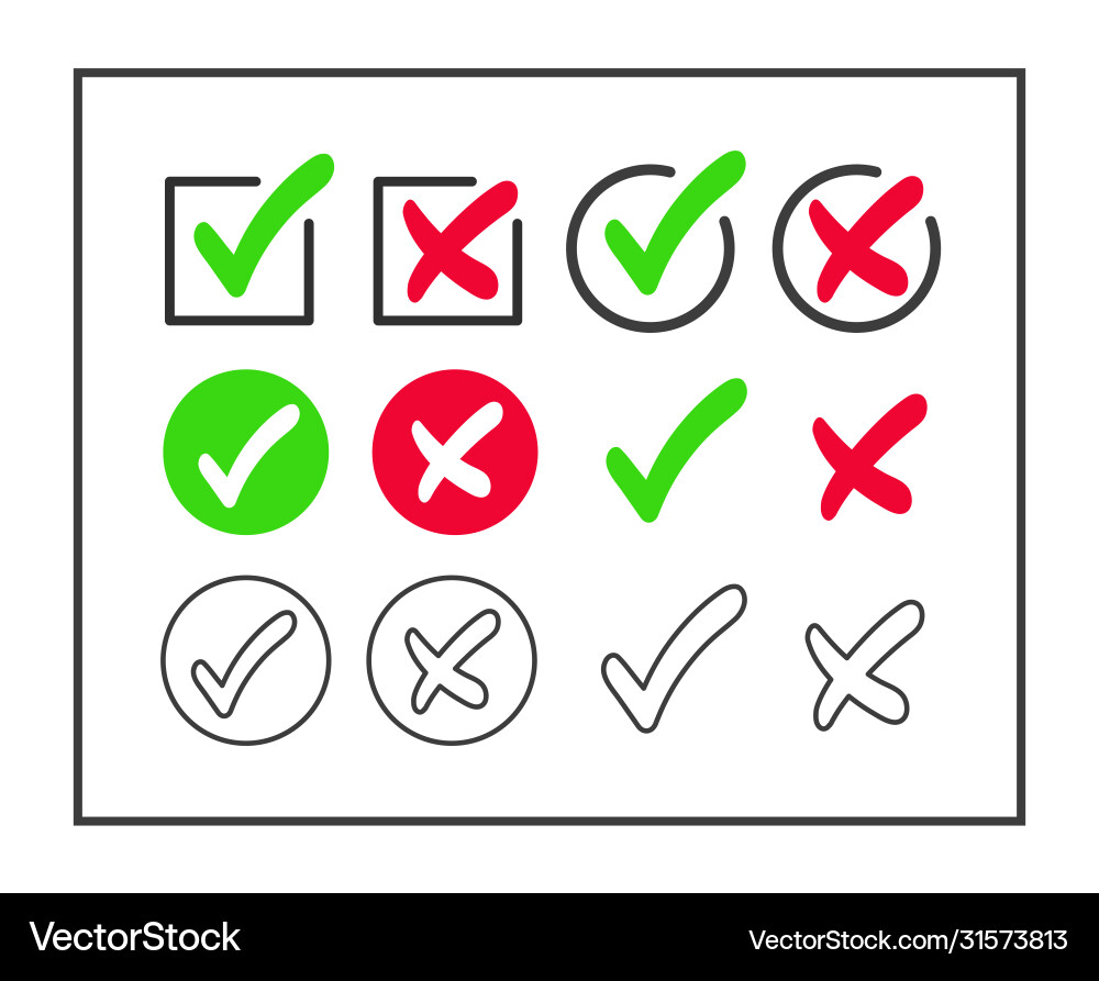 Checkmark and cross icon set Checkmark and cross icon set vector image