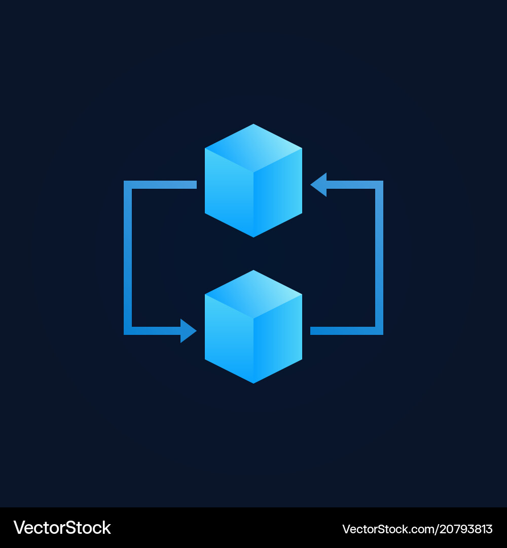Concept blockchain icon - two blue cubes Concept blockchain icon - two blue cubes vector image