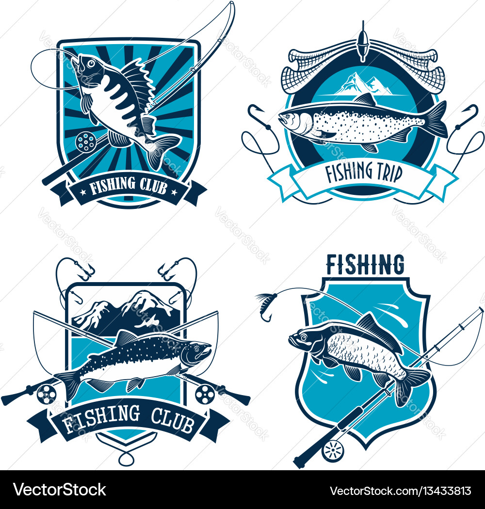Fishing Club Emblem - Fish & Rod Vector Image