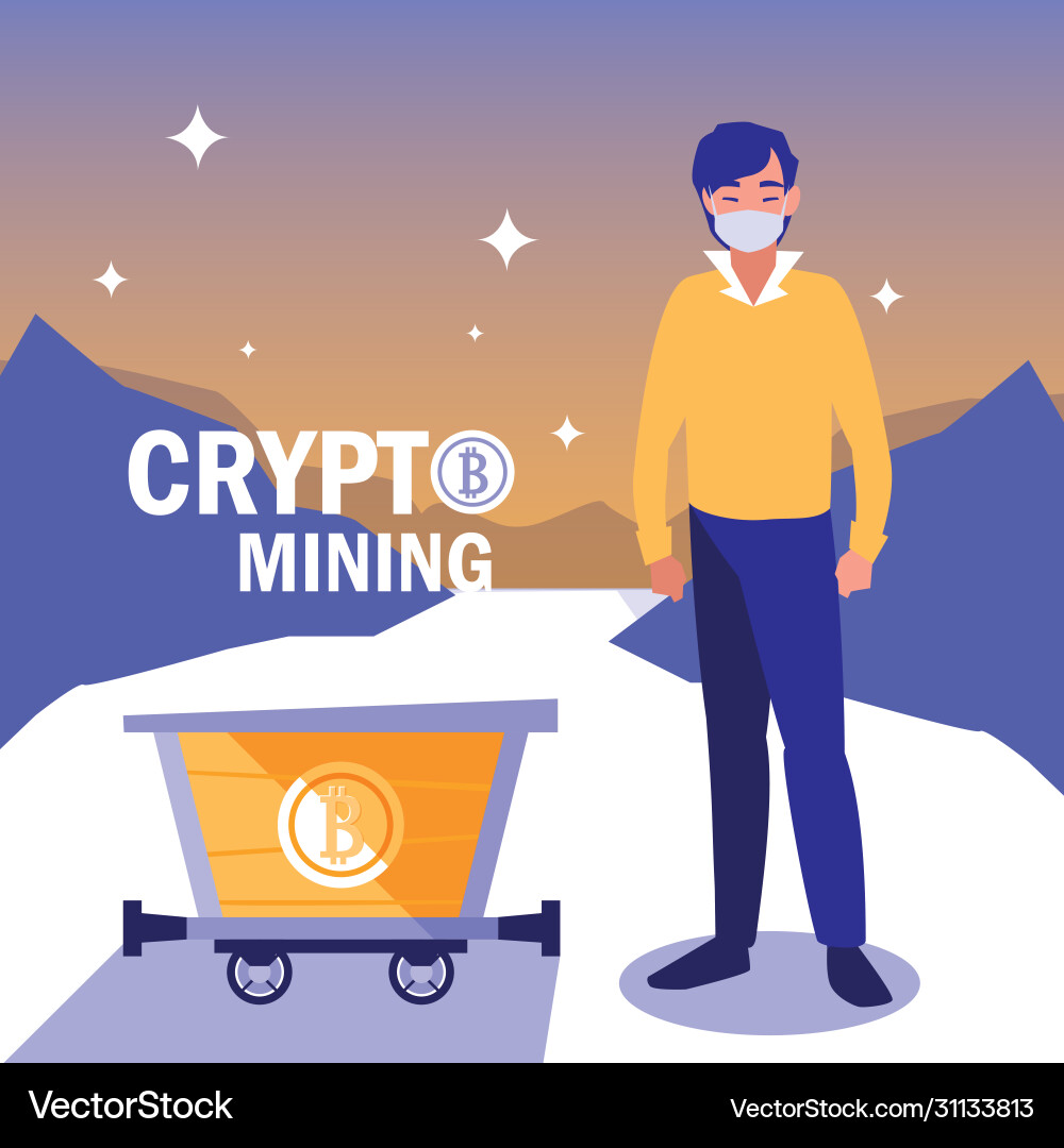 Man with mask and bitcoin cart design vector image