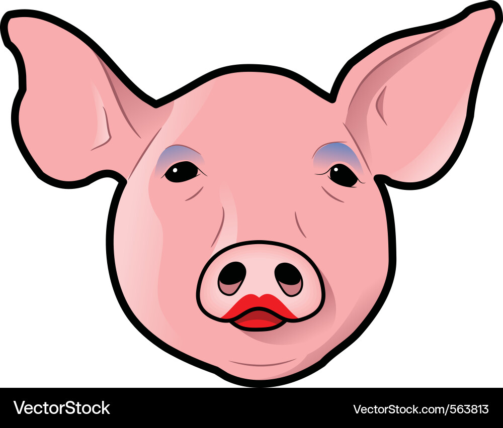 Pig with lipstick (563813) – Royalty-Free Vector | VectorStock, image size:1000x852