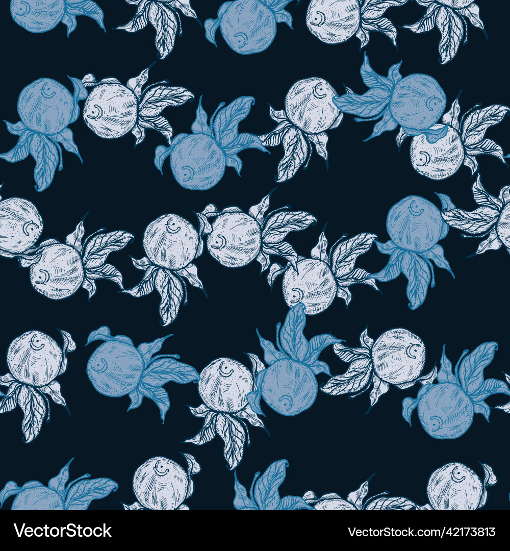 Seamless pattern engraved lemon on twig Seamless pattern engraved lemon on twig Vector Image