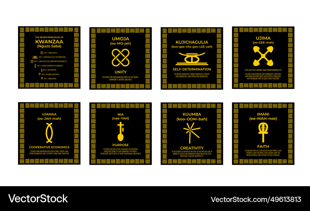 Seven principles of kwanzaa signs african Seven principles of kwanzaa signs african vector image
