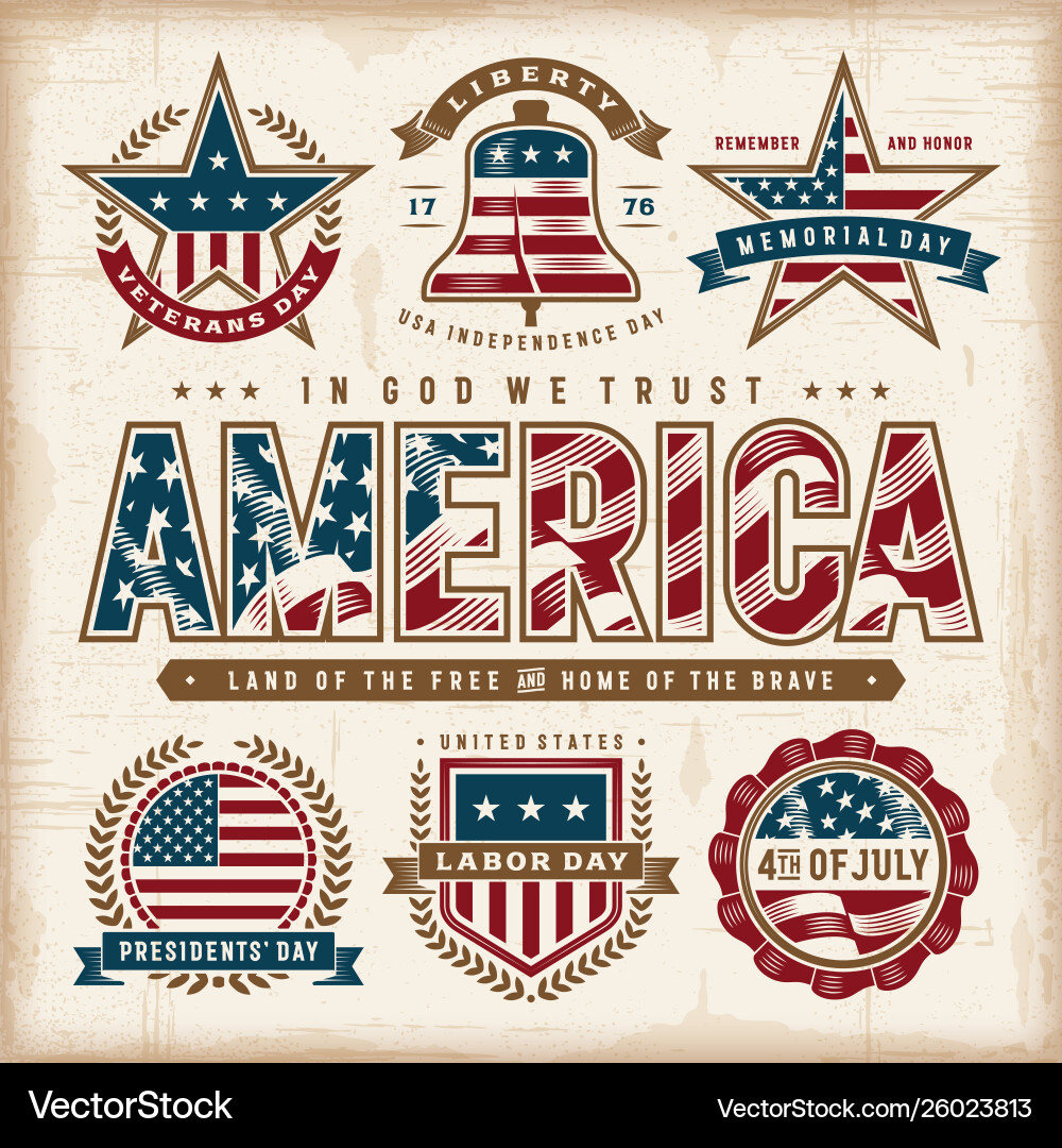 Vintage USA Patriotic Labels & Badges Vector Image