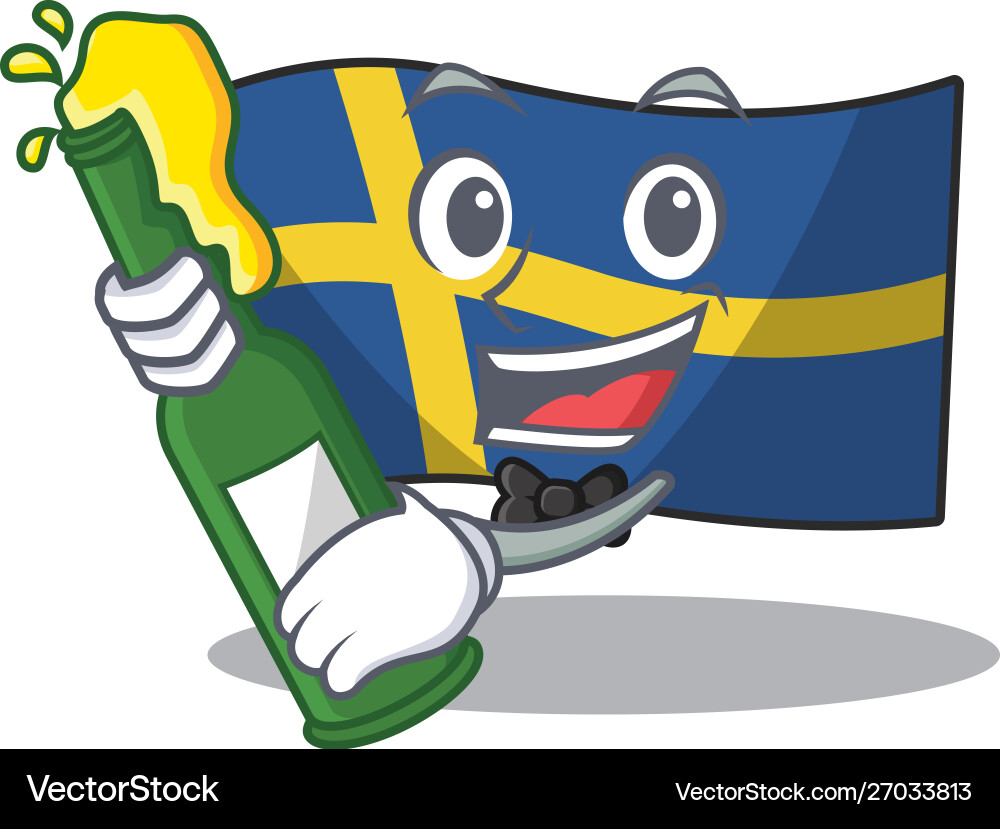 With beer swede flags flutter on character pole vector image