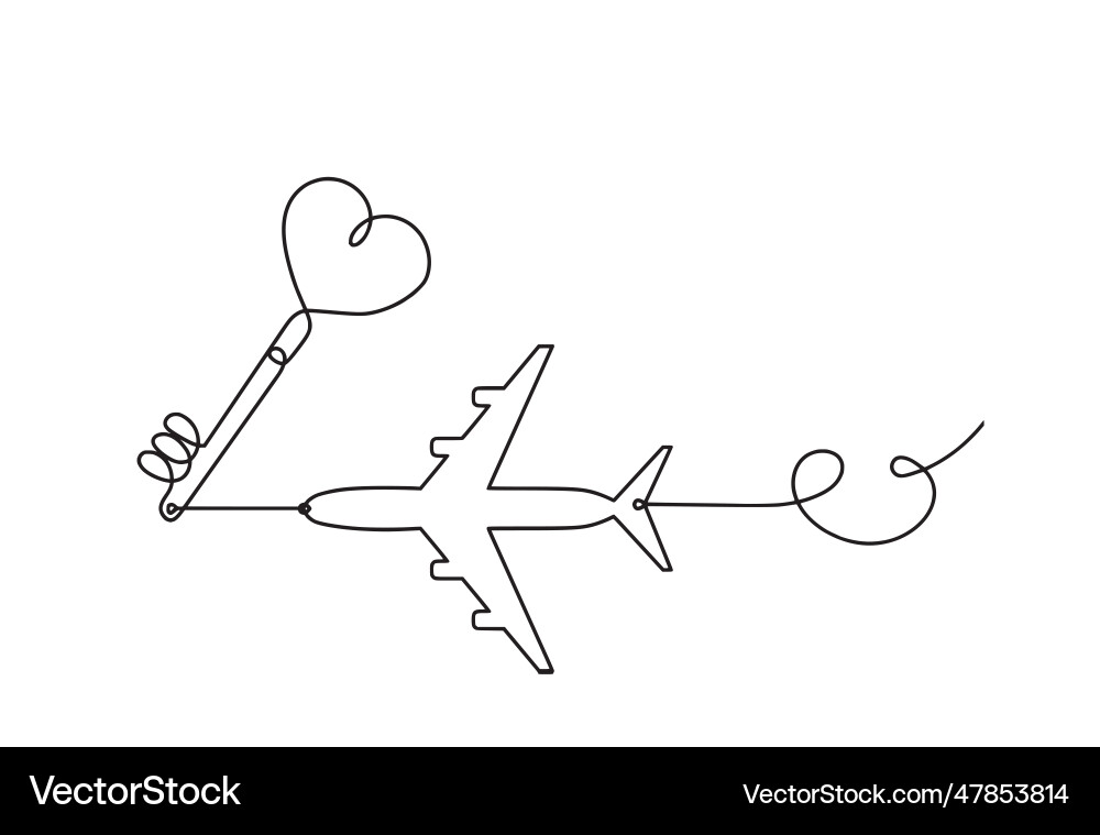 Abstract heart-key with plane as continuous line Abstract heart-key with plane as continuous line Vector Image